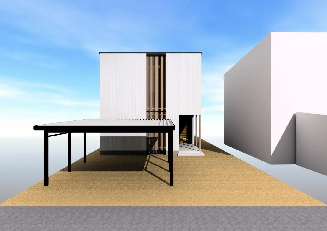 外観（正面）：お客様との打合せ途中、図面から作成した外観パース（打合せ資料から抜粋）